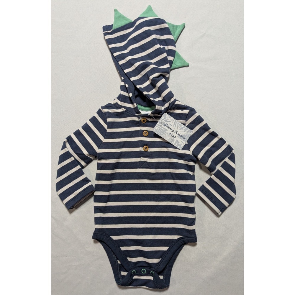Tommy Bahama Kids 3-6 Months One Piece Bodysuit Dinosaur Spikes Blue Stripe NEW